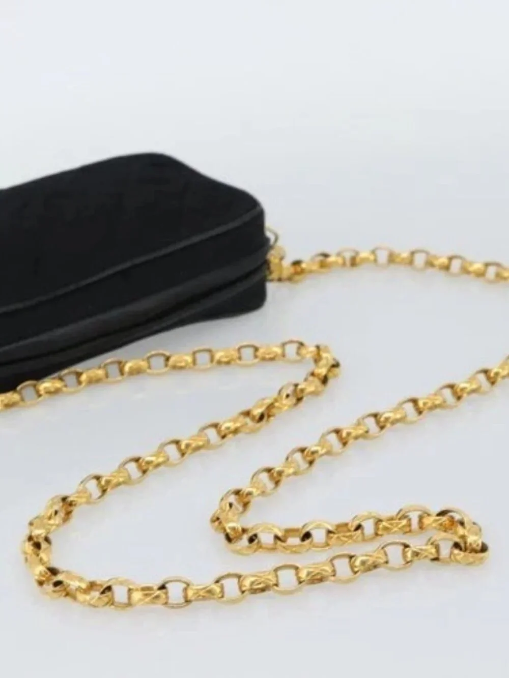 CHANEL Matelasse Chain Shoulder Bag Satin Black Gold CC Auth 189794V